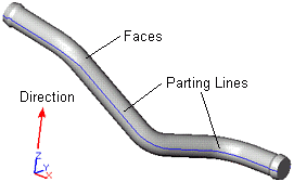 injection molded product with curved parting line